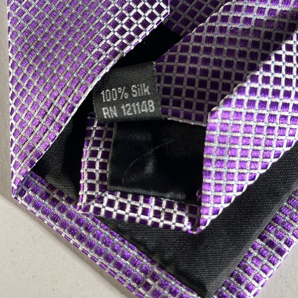 ARROW Mens Silk Purple Micro Check Pattern Formal 58" Length - Picture 5 of 8